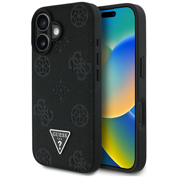 Guess Grained Hot Stamp Peony Triangle Logo MagSafe Case for iPhone 16 - Black