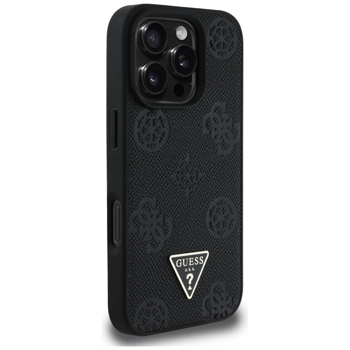 Guess Grained Hot Stamp Peony Triangle Logo MagSafe Case for iPhone 16 Pro - Black