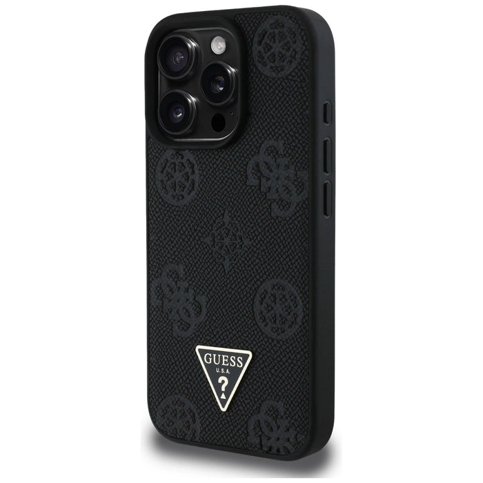 Guess Grained Hot Stamp Peony Triangle Logo MagSafe Case for iPhone 16 Pro - Black