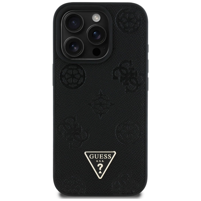 Guess Grained Hot Stamp Peony Triangle Logo MagSafe Case for iPhone 16 Pro - Black