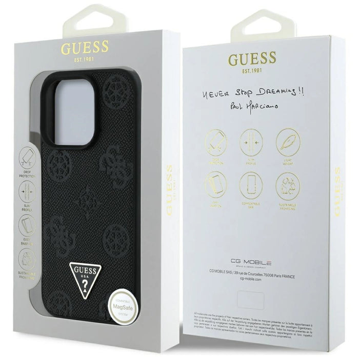 Guess Grained Hot Stamp Peony Triangle Logo MagSafe Case for iPhone 16 Pro Max - Black