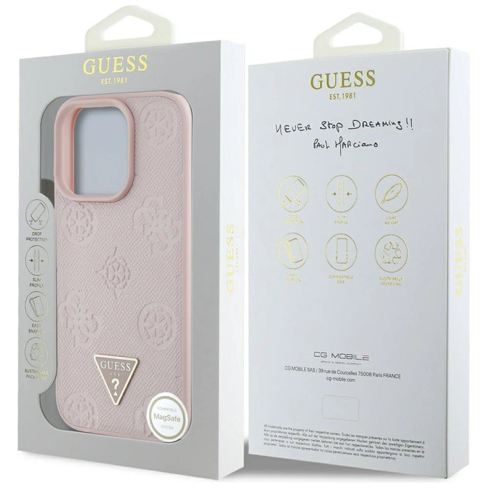 Guess Grained Hot Stamp Peony Triangle Logo MagSafe iPhone 16 Pro Case - Pink