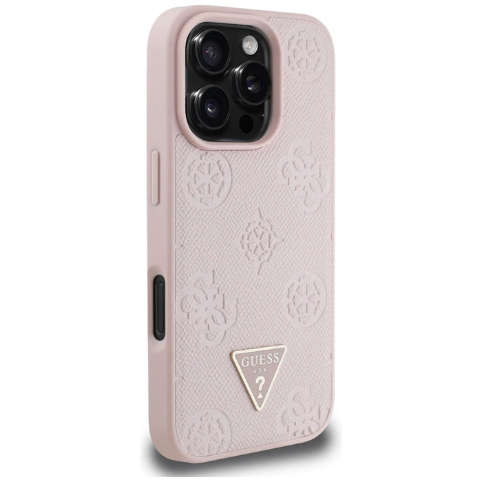 Guess Grained Hot Stamp Peony Triangle Logo MagSafe iPhone 16 Pro Case - Pink