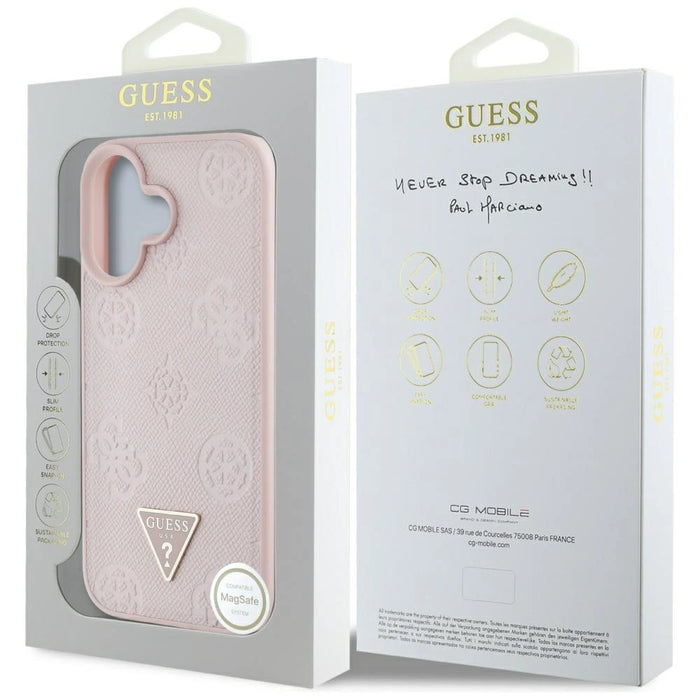 Guess Grained Hot Stamp Peony Triangle Logo MagSafe iPhone 16 Case - Pink