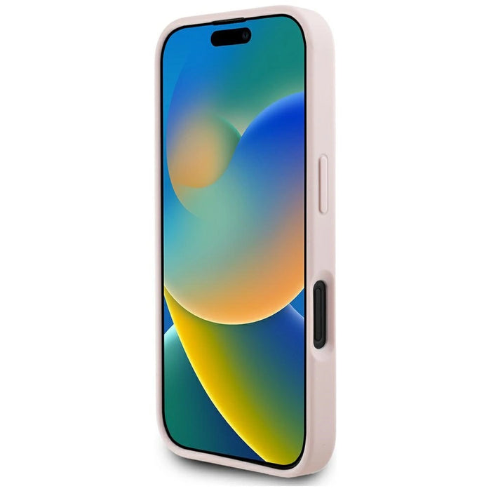 Guess Grained Hot Stamp Peony Triangle Logo MagSafe iPhone 16 Case - Pink