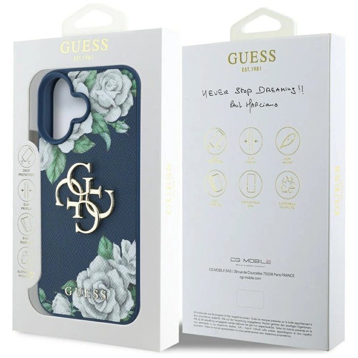 Guess Grained Roses Big 4G logo case for iPhone 16 - blue