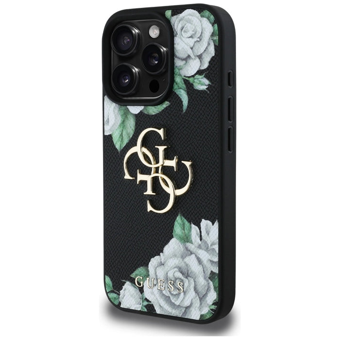Guess Grained Roses Big 4G logo case for iPhone 16 Pro Max - black