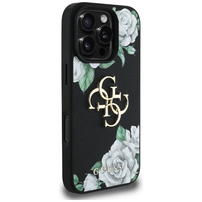 Guess Grained Roses Big 4G logo case for iPhone 16 Pro Max - black