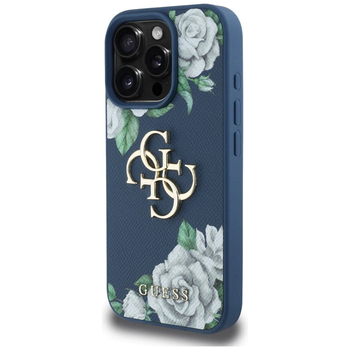Guess Grained Roses Big 4G logo case for iPhone 16 Pro - blue