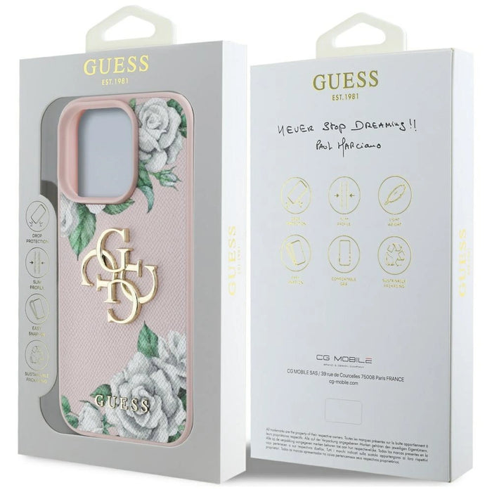 Guess Grained Roses Big 4G logo iPhone 16 Pro case - pink
