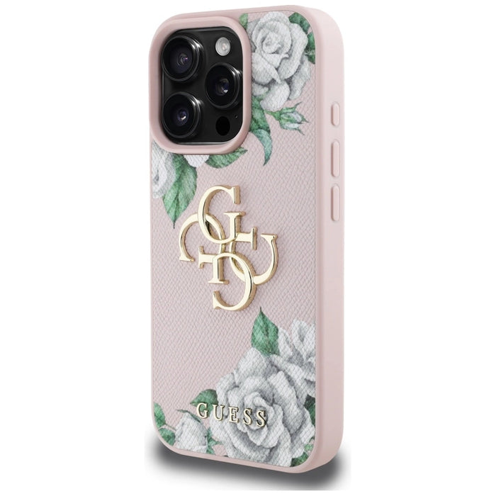 Guess Grained Roses Big 4G logo iPhone 16 Pro case - pink