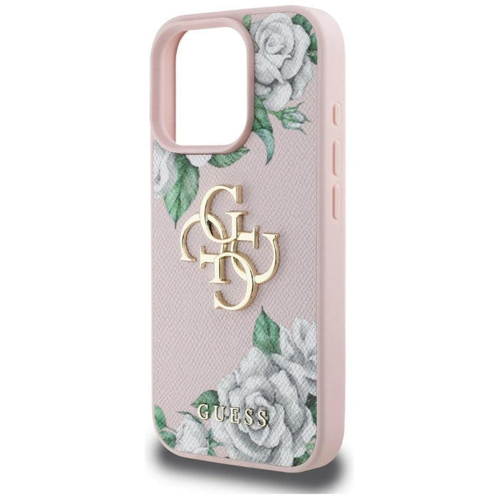 Guess Grained Roses Big 4G logo iPhone 16 Pro case - pink