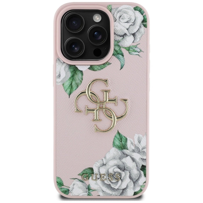 Guess Grained Roses Big 4G logo iPhone 16 Pro case - pink