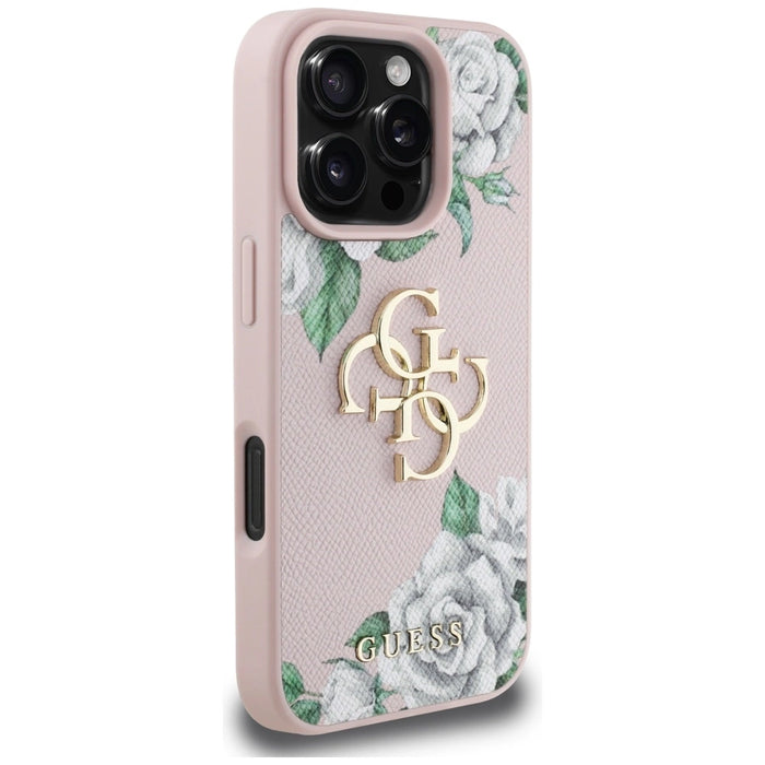 Guess Grained Roses Big 4G logo iPhone 16 Pro case - pink