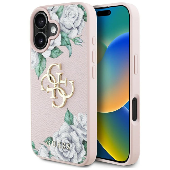 Guess Grained Roses Big 4G logo iPhone 16 case - pink