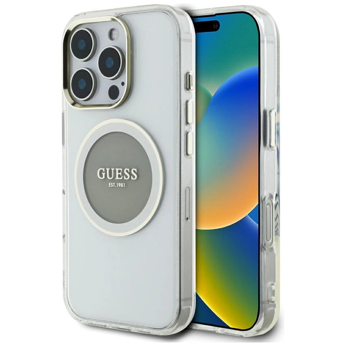 Guess IML Metal Colored Circle Classic Logo MagSafe case for iPhone 16 Pro Max - gray