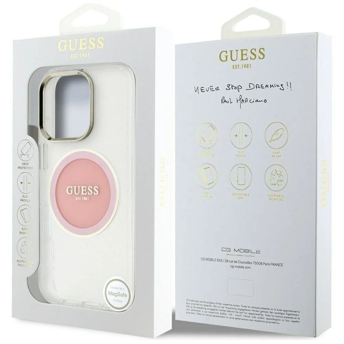 Guess IML Metal Colored Circle Classic Logo MagSafe iPhone 16 Pro Case - Pink