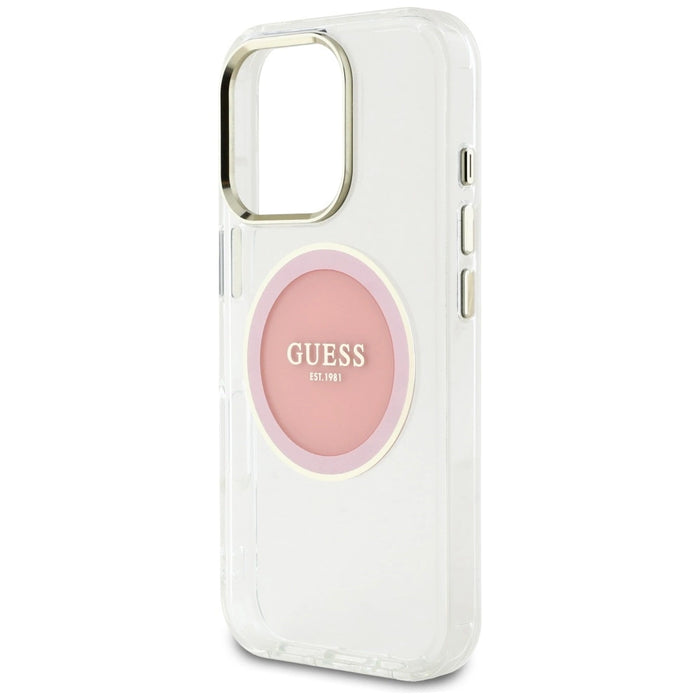 Guess IML Metal Colored Circle Classic Logo MagSafe iPhone 16 Pro Case - Pink