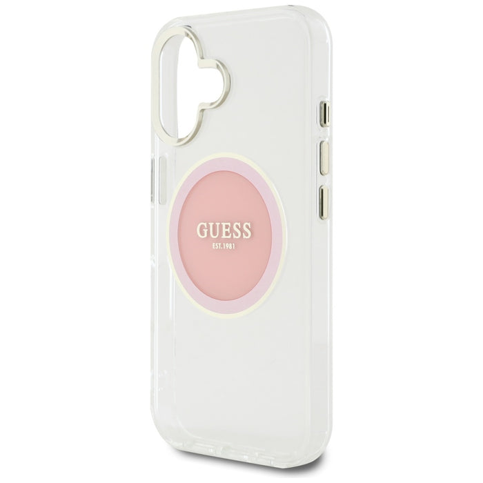 Guess IML Metal Colored Circle Classic Logo MagSafe iPhone 16 Case - Pink