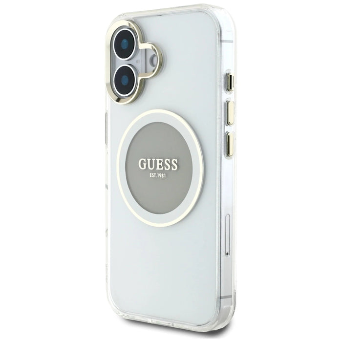 Guess IML Metal Colored Circle Classic Logo MagSafe case for iPhone 16 - gray