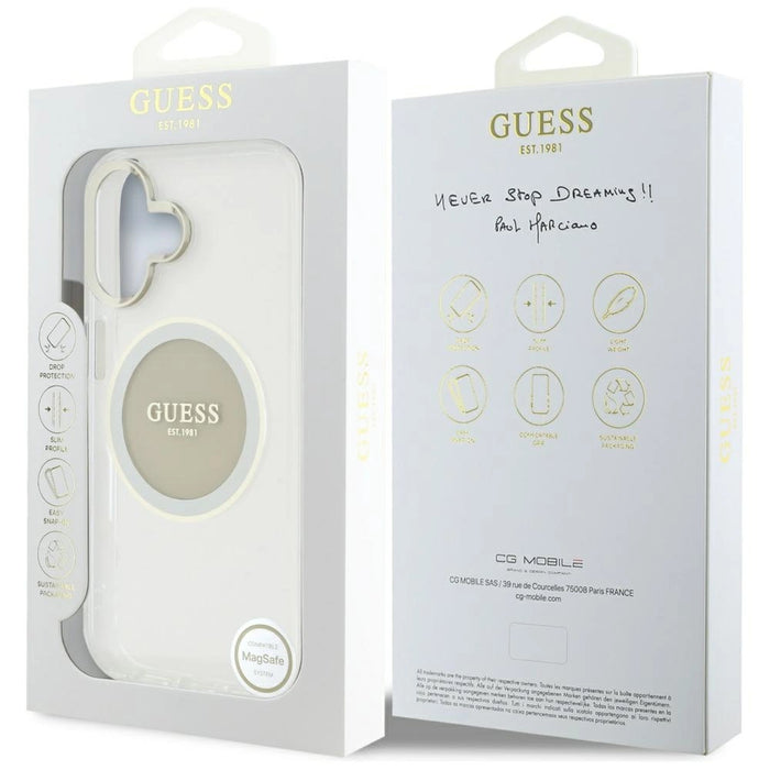 Guess IML Metal Colored Circle Classic Logo MagSafe case for iPhone 16 - gray