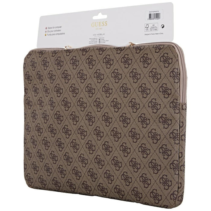 Guess Sleeve 4G Zipper Pocket Triangle Logo 14&quot; Laptop Bag - Brown