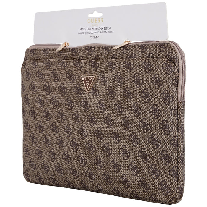 Guess Sleeve 4G Zipper Pocket Triangle Logo 14&quot; Laptop Bag - Brown