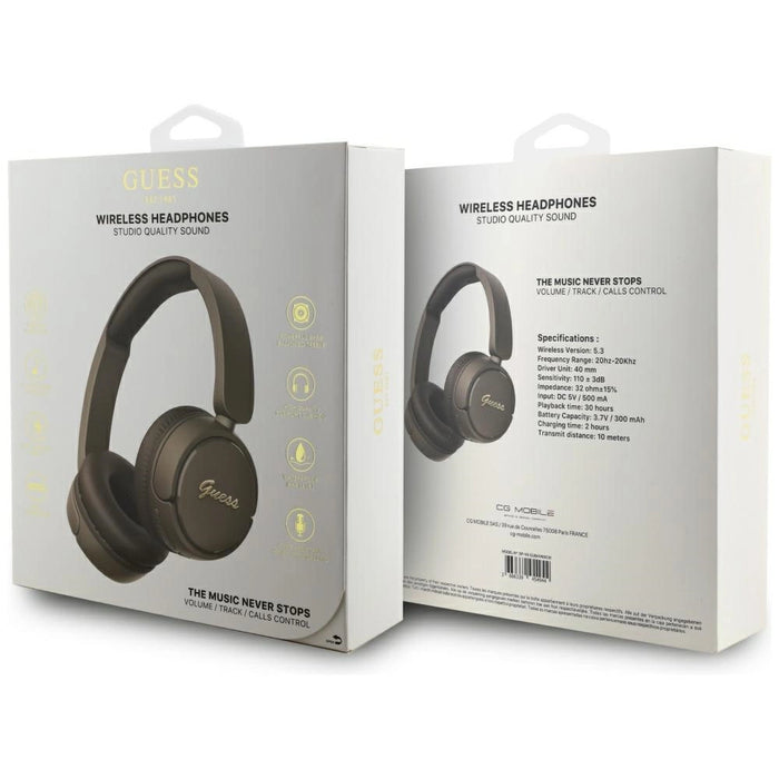 Guess Metal Logo Script Over-Ear Headphones - Brown