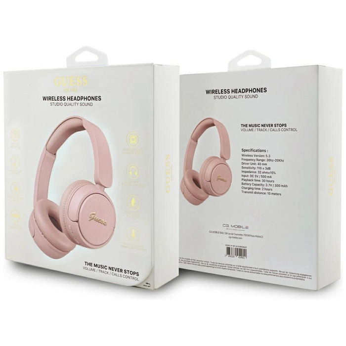 Guess Metal Logo Script Over-Ear Headphones - Pink