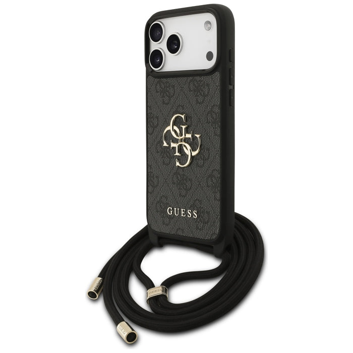 Guess 4G Big Logo Cord Stap Crossbody Case for iPhone 17 Pro Max - Black