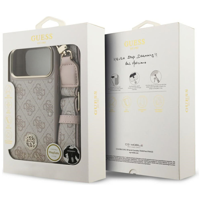 Guess 4G Strass Logo &amp; Big Strap Metal Buttons MagSafe Case for iPhone 17 Pro Max - Pink
