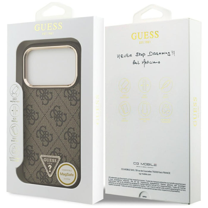 Guess 4G Triangle Logo MagSafe Case for iPhone 17 Pro - Brown and Gold