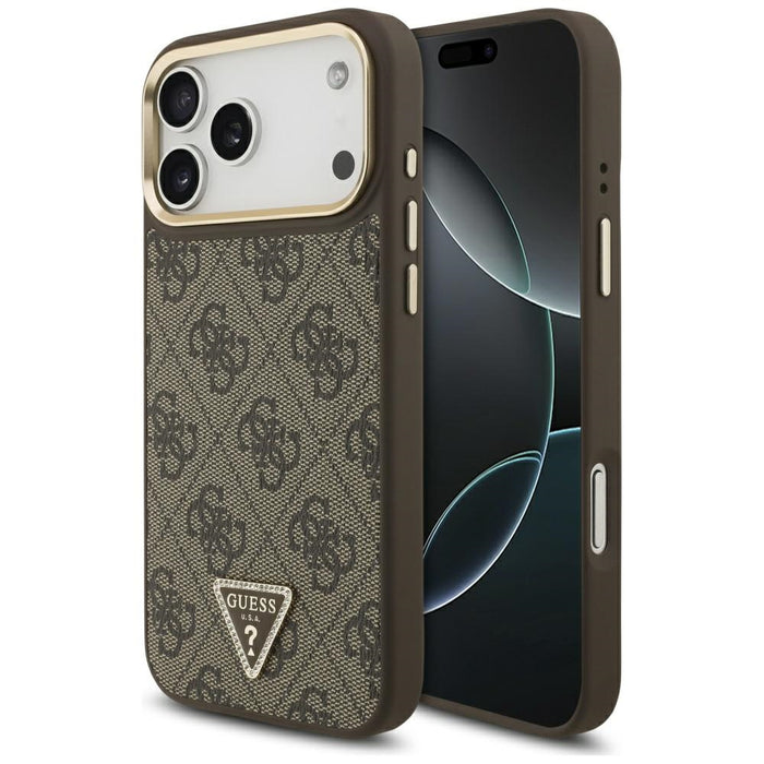 Guess 4G Triangle Logo MagSafe Case for iPhone 17 Pro Max - Brown &amp; Gold
