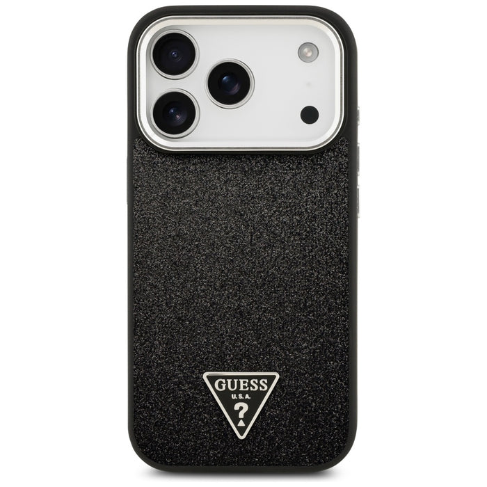 Guess Glitter Triangle Logo MagSafe Case for iPhone 17 Pro - Black