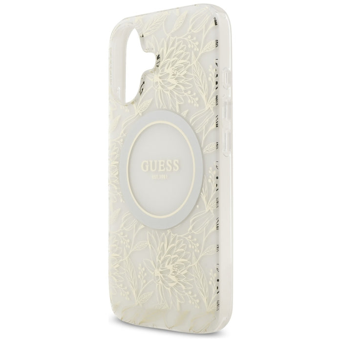 Guess IML Flowers Electro Pearl Strap MagSafe case for iPhone 17 - white