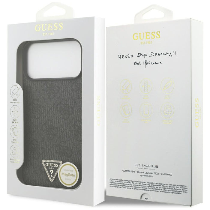 Guess Leather 4G Triangle Strass MagSafe Case for iPhone 17 Pro Max - Black