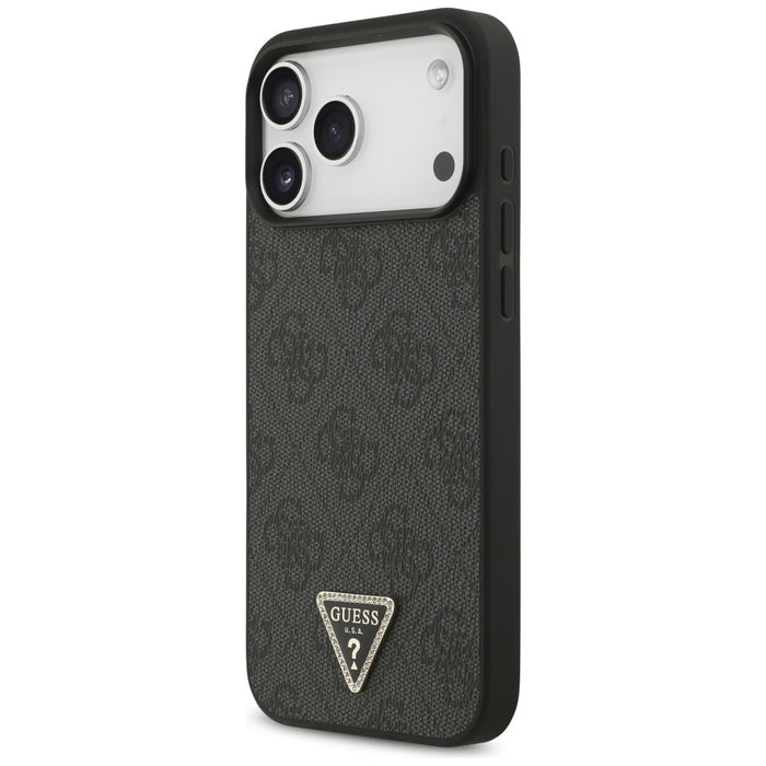 Guess Leather 4G Triangle Strass MagSafe Case for iPhone 17 Pro Max - Black