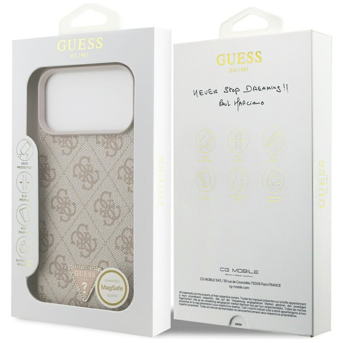Guess Leather 4G Triangle Strass MagSafe Case for iPhone 17 Pro Max - Pink