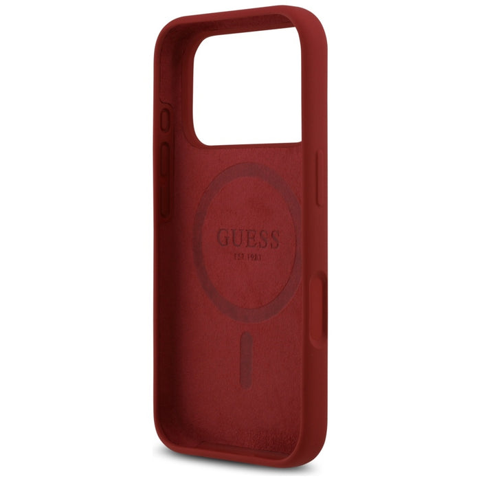 Guess Silicone Script Metal Logo MagSafe Case for iPhone 17 Pro - Red