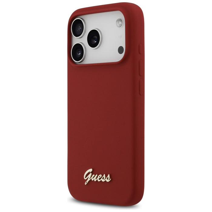 Guess Silicone Script Metal Logo MagSafe Case for iPhone 17 Pro - Red
