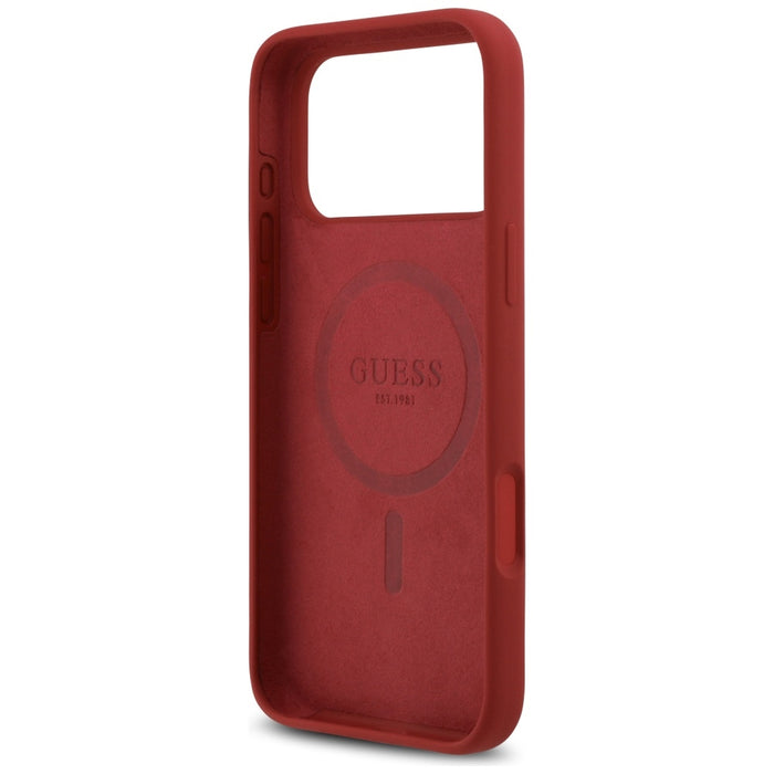 Guess Silicone Script Metal Logo MagSafe Case for iPhone 17 Pro Max - Red
