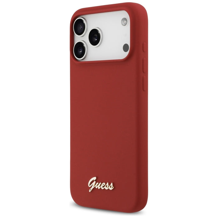 Guess Silicone Script Metal Logo MagSafe Case for iPhone 17 Pro Max - Red