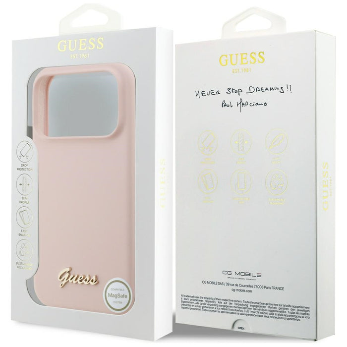 Guess Silicone Script Metal Logo MagSafe Case for iPhone 17 Pro Max - Pink