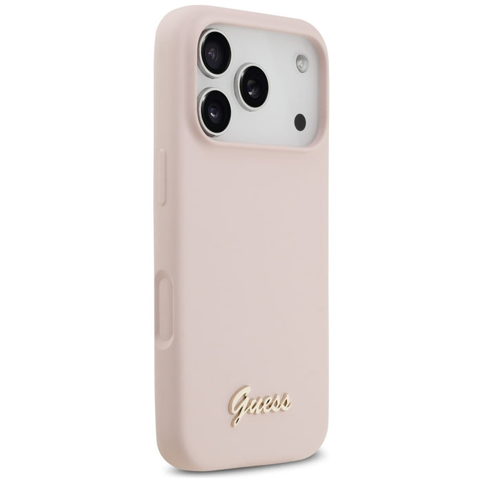 Guess Silicone Script Metal Logo MagSafe Case for iPhone 17 Pro - Pink