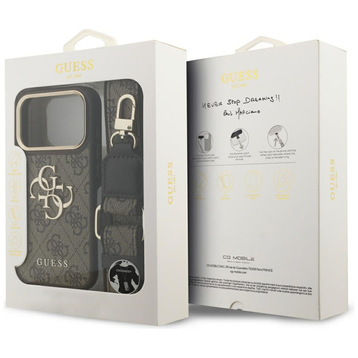 Guess 4G Big 4G Classic Logo Big Strap Metal Buttons Case for iPhone 17 Pro - Brown