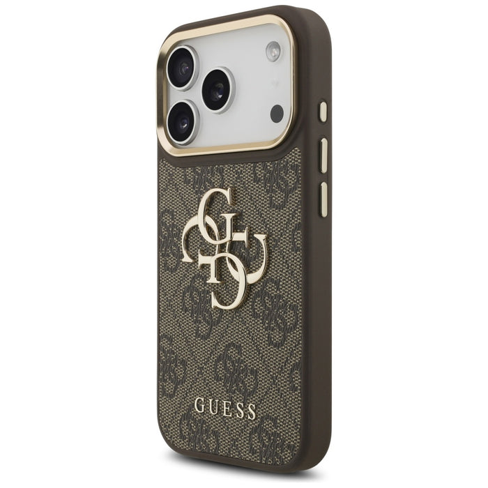 Guess 4G Big 4G Classic Logo Big Strap Metal Buttons Case for iPhone 17 Pro - Brown