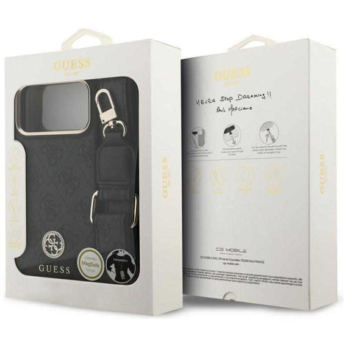 Guess 4G Srtass Logo &amp; Big Strap Metal Buttons MagSafe Case for iPhone 17 Pro Max - Black