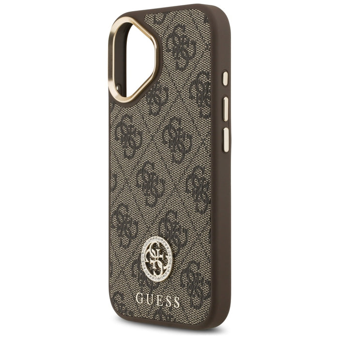 Guess 4G Strass Logo &amp; Big Strap Metal Buttons MagSafe Case for iPhone 17 - Brown