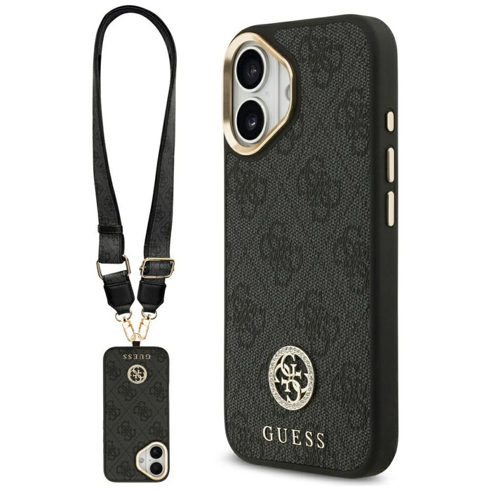 Guess 4G Strass Logo &amp; Big Strap Metal Buttons MagSafe Case for iPhone 17 - Black