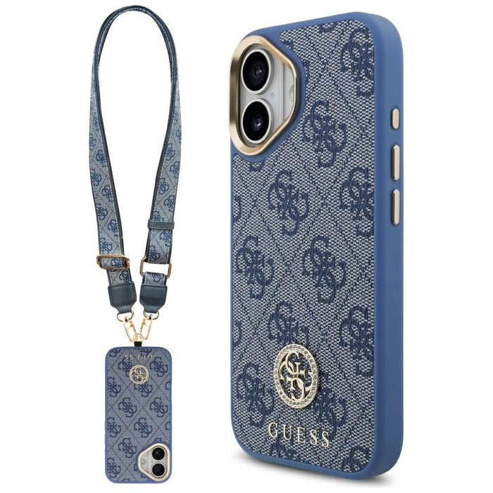 Guess 4G Strass Logo &amp; Big Strap Metal Buttons MagSafe Case for iPhone 17 - Blue